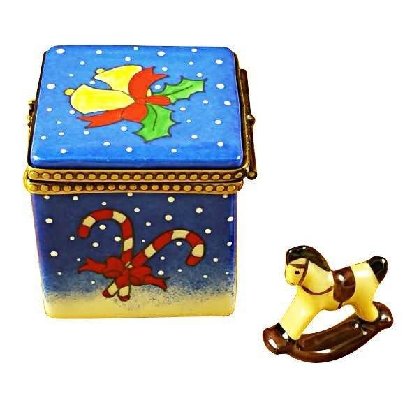 Blue Christmas Cube with Rocking Toy Limoges Box - Limoges Box Boutique