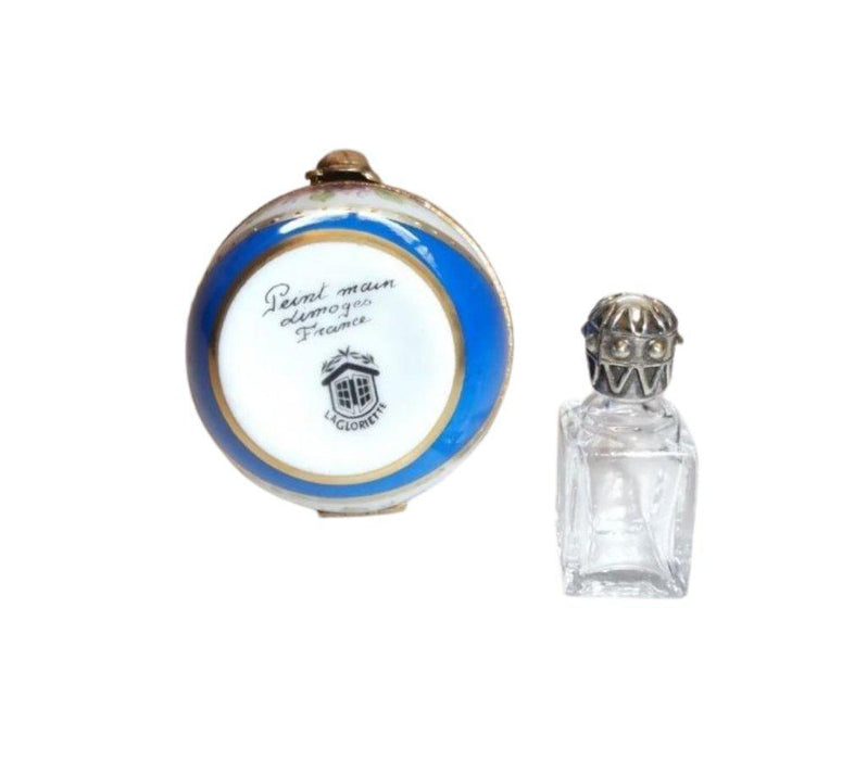 Blue Gold Perfume bottle 2.75" Limoges Porcelain Egg Gold Encrustation Porcelain Limoges Trinket Box - Limoges Box Boutique