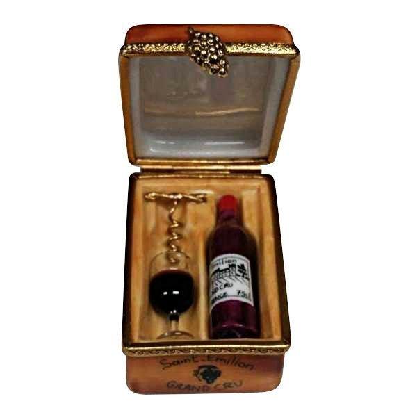 Bourdeaux Tasting Crate with 1 Bottle, Glass and Cork Screw Limoges Box - Limoges Box Boutique
