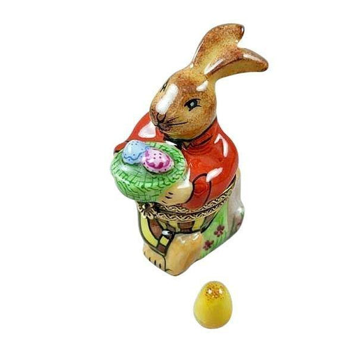 Brown Easter Rabbit with Removable Limoges Porcelain Egg Trinket Box - Limoges Box Boutique