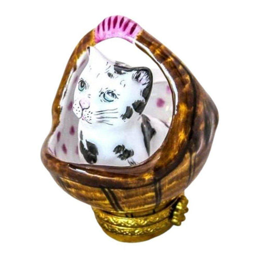 Cat in Basket Porcelain Limoges Trinket Box - Limoges Box Boutique
