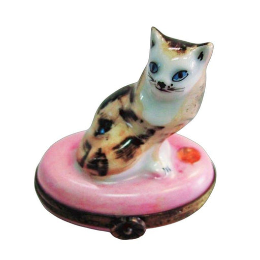 Cat on Pink w Special Antiqued Clasp Porcelain Limoges Trinket Box - Limoges Box Boutique