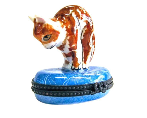 Cat Stretching w Special Antiqued Clasp Porcelain Limoges Trinket Box - Limoges Box Boutique