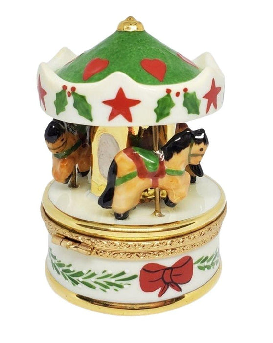 Christmas Merry Go Round Carousel Limoges Box Figurine - Limoges Box Boutique