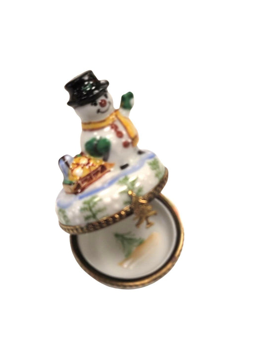 Christmas Snowman Waving Best Detail Limoges Box Figurine - Limoges Box Boutique