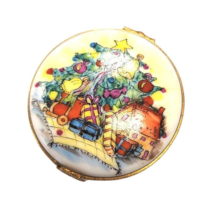 Christmas Tree Round Rare Detailed Limoges Box Figurine - Limoges Box Boutique