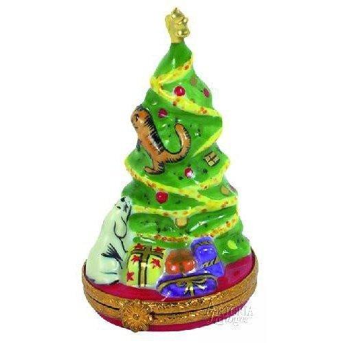 Christmas Tree w Puppy Limoges Box Figurine - Limoges Box Boutique