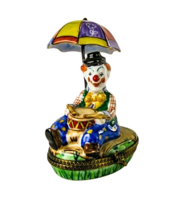 Clown w Umbrella Porcelain Limoges Trinket Box - Limoges Box Boutique