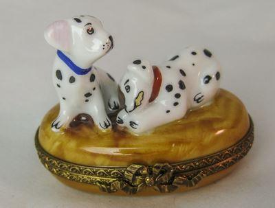 Dalmation Puppy Dogs Porcelain Limoges Trinket Box - Limoges Box Boutique