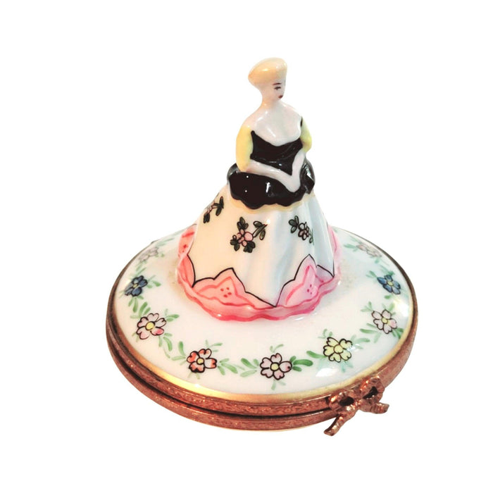 Evita Oleta French Woman Dressed up Old Dress Victorian Period Piece Limoges Box Figurine - Limoges Box Boutique