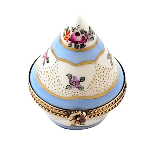 Floral Light Blue & Gold Cone Shape Porcelain Limoges Trinket Box - Limoges Box Boutique
