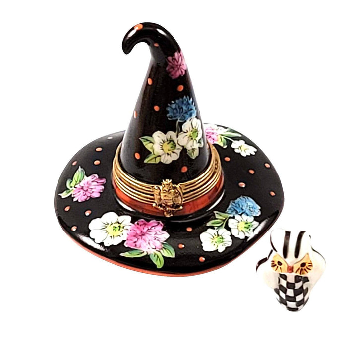 Floral Witch Hat with Removable Owl Limoges Box - Limoges Box Boutique