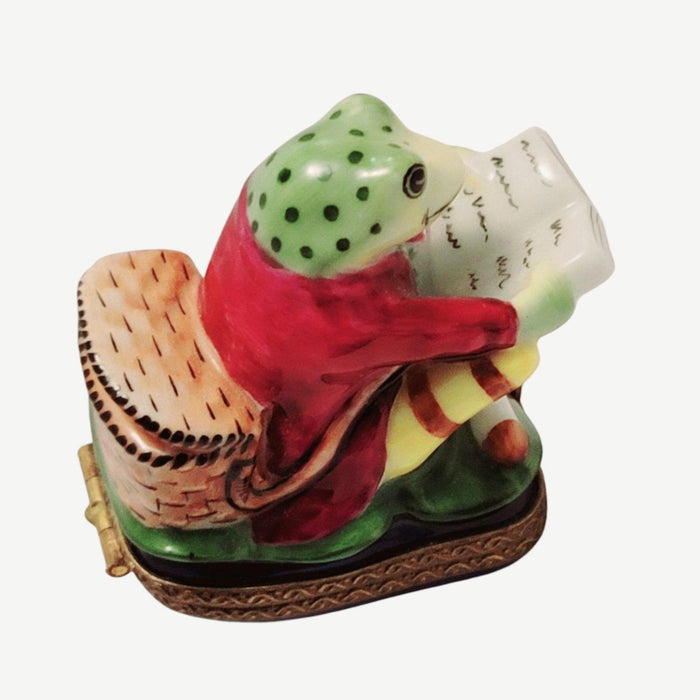 Frog Reading on Chair Limoges Box Figurine - Limoges Box Boutique