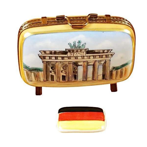 German Travel Suitcase with Flag Limoges Box - Limoges Box Boutique