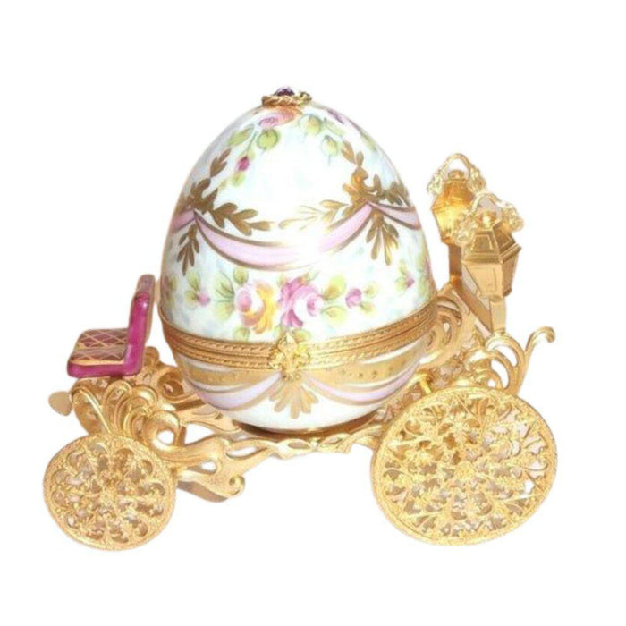 Gold Pink Cinderella Coach Limoges Porcelain Egg w Slipper Trinket Box - Limoges Box Boutique