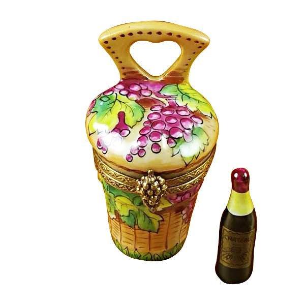 Grape Harvest Basket with Wine Bottle Limoges Box - Limoges Box Boutique