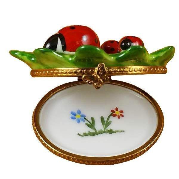 Green Leaf with Three Ladybugs Limoges Box - Limoges Box Boutique