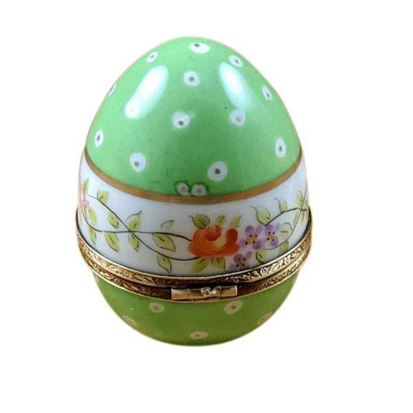 Green Limoges Porcelain Egg with Flowers Trinket Box - Limoges Box Boutique
