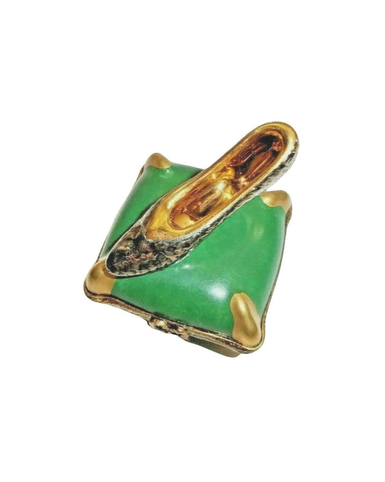 Green Shoe on Pillow Limoges Box Figurine - Limoges Box Boutique