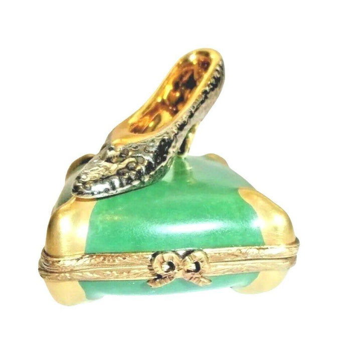 Green Shoe on Pillow Limoges Box Figurine - Limoges Box Boutique