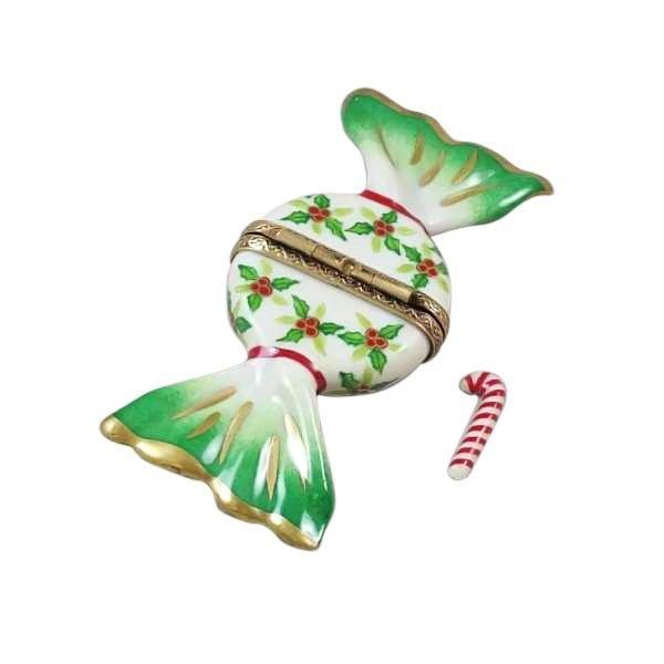 Holly Candy with Candy Cane Limoges Box - Limoges Box Boutique