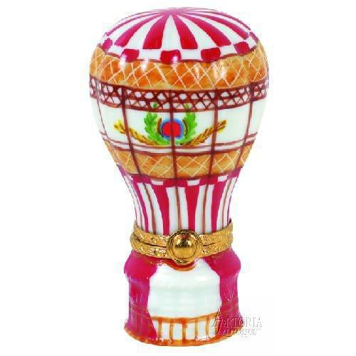 Hot Air Balloon: Red And White Limoges Box Figurine - Limoges Box Boutique