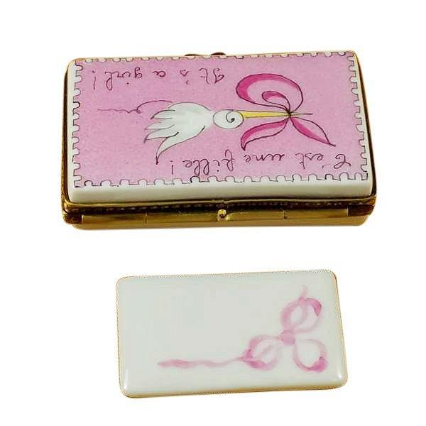 It's a Girl Pink Stork Limoges Box - Limoges Box Boutique