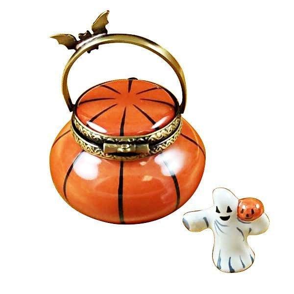 Jack O Lantern Pail with Removable Ghost Limoges Box - Limoges Box Boutique