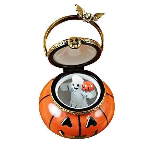 Jack O Lantern Pail with Removable Ghost Limoges Box - Limoges Box Boutique