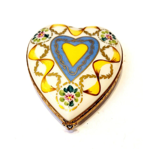 Large Gold Blue Heart w Flowers Limoges Trinket Box - Limoges Box Boutique