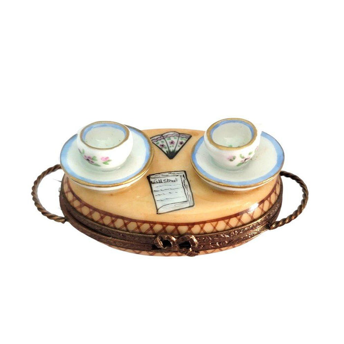 Luncheon Tea for Two w Cups Porcelain Limoges Trinket Box - Limoges Box Boutique