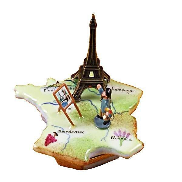Map of France with Monet & Eiffel Tower Limoges Box - Limoges Box Boutique