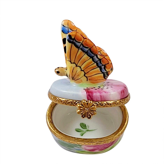 Monarch Butterfly with Brass Flower Limoges Box - Limoges Box Boutique