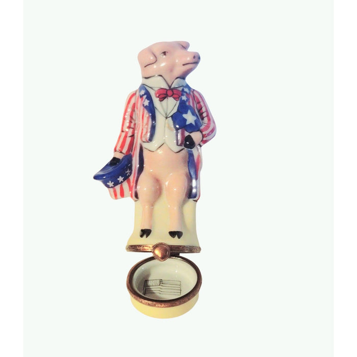 Mr Papa Pig America USA Patriotic Limoges Box Figurine - Limoges Box Boutique