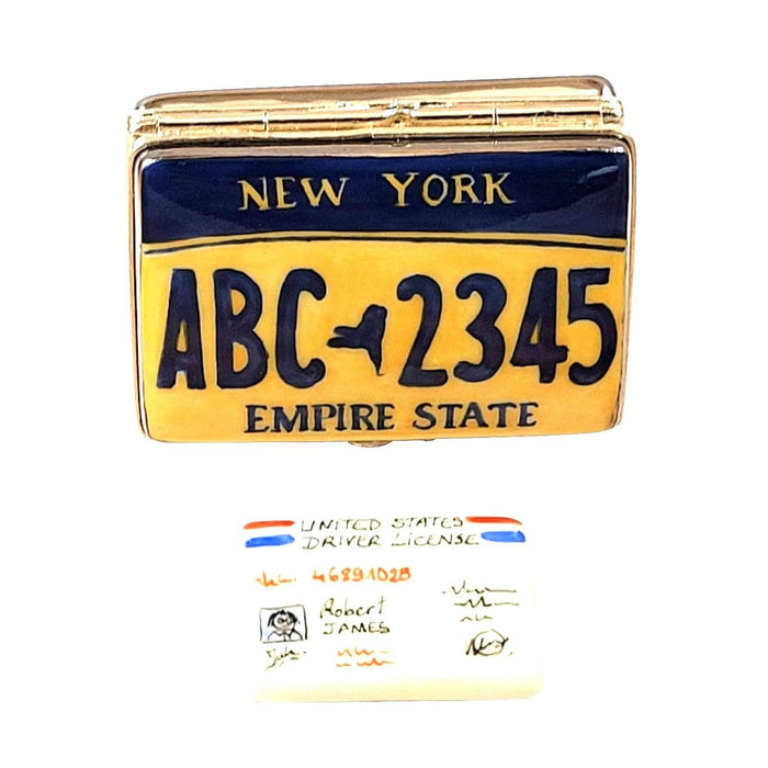 New York License Plate with Driver's License Limoges Box - Limoges Box Boutique
