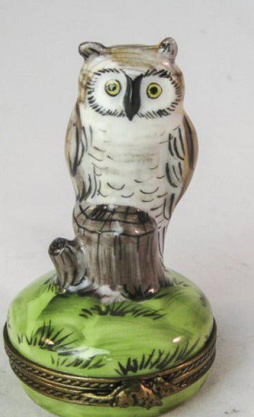 Owls on Stump- Porcelain Limoges Trinket Box - Limoges Box Boutique