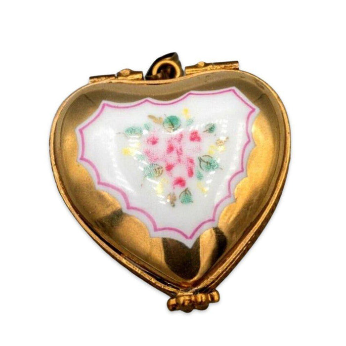 PENDANT - Gold Flower Heart Limoges Trinket Box - Limoges Box Boutique