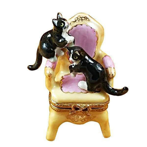 Pink Armchair with Two Cats Limoges Box - Limoges Box Boutique