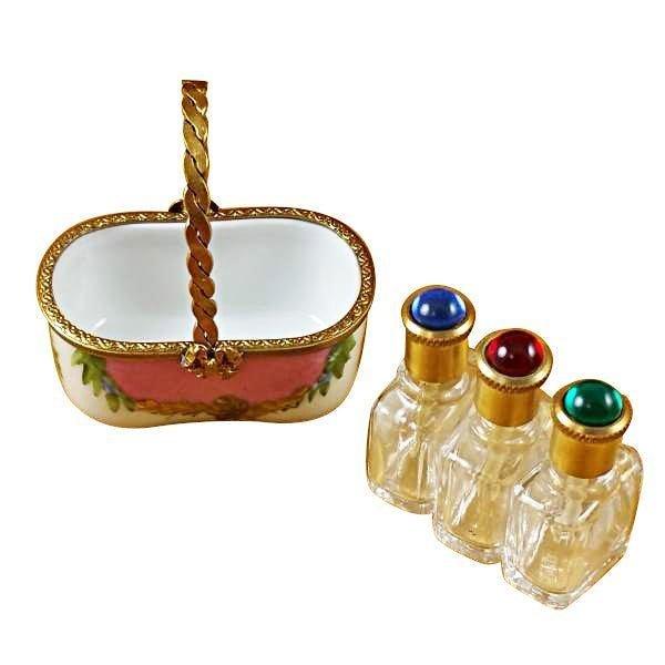 Pink Basket with Three Bottles Limoges Box - Limoges Box Boutique