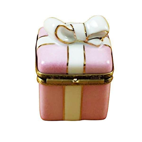 Pink Gift Wrapped Box with Gold Ribbon Limoges Box - Limoges Box Boutique