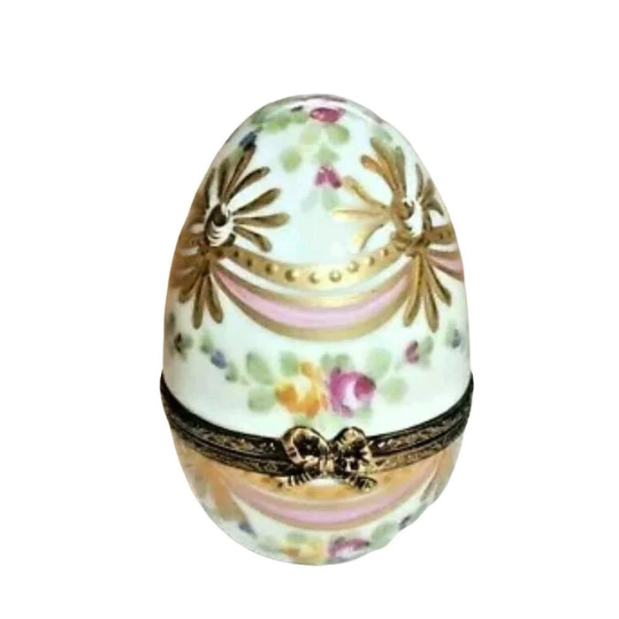 Pink Gold Ribbon Limoges Porcelain Egg 2.5" Porcelain Limoges Trinket Box - Limoges Box Boutique