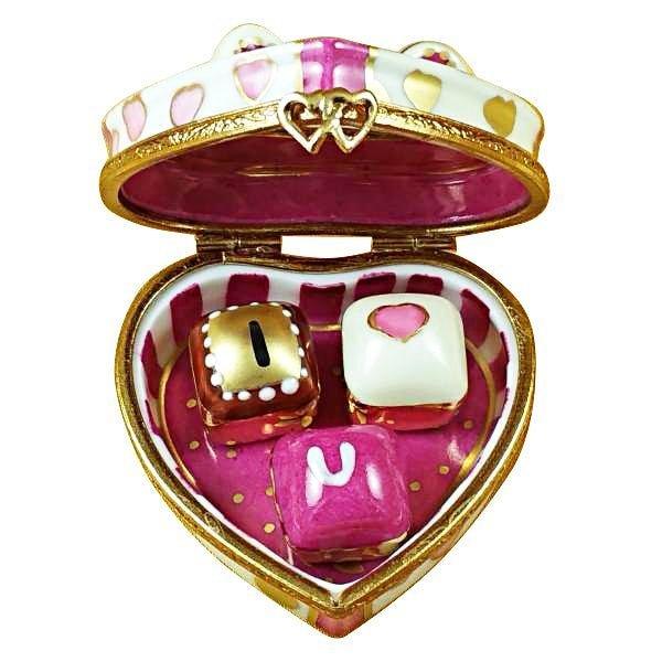 Pink Heart w Three Chocolates Limoges Trinket Box - Limoges Box Boutique