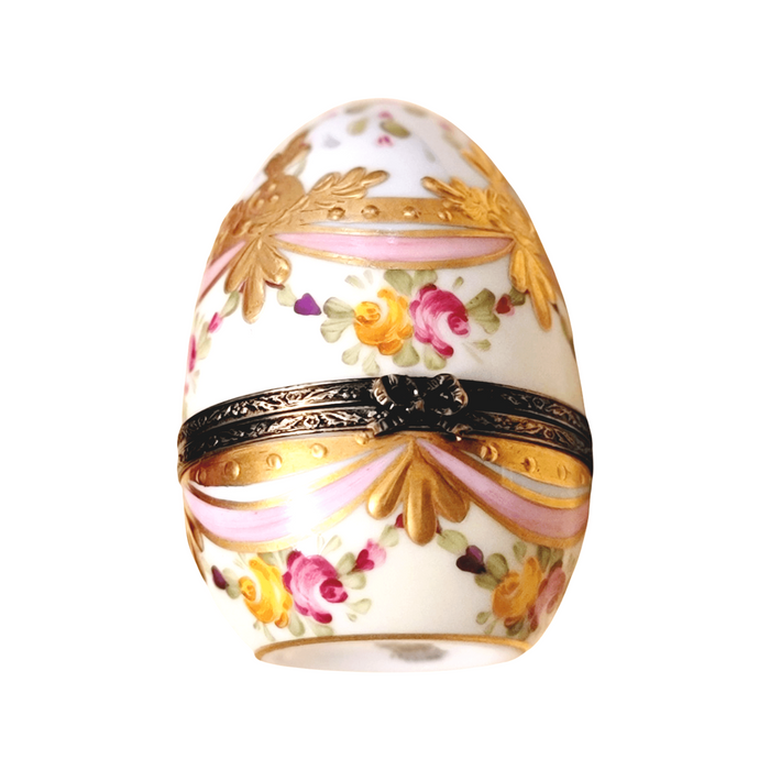 Pink Gold Ribbon Limoges Porcelain Egg 2.5" Porcelain Limoges Trinket Box - Limoges Box Boutique