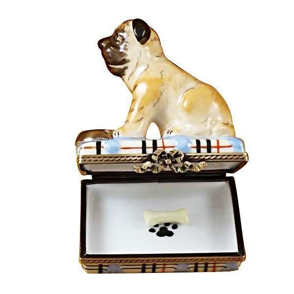 BONE　FIGURINE　AUTHENTIC　PUG　WATER　PORCELAIN　WITH　BOX　SPILT　Limoges　REMOVABLE　FRANCE-　LIMOGES　FROM　French　Boutique　Boxes　AND