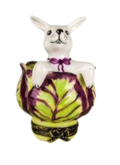 Rabbit in Lettuce Porcelain Limoges Trinket Box - Limoges Box Boutique