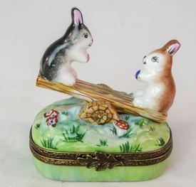 Rabbit Seasaw- Porcelain Limoges Trinket Box - Limoges Box Boutique