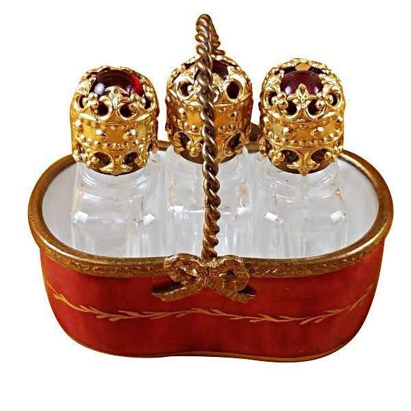 Red Basket with Three Bottles Limoges Box - Limoges Box Boutique
