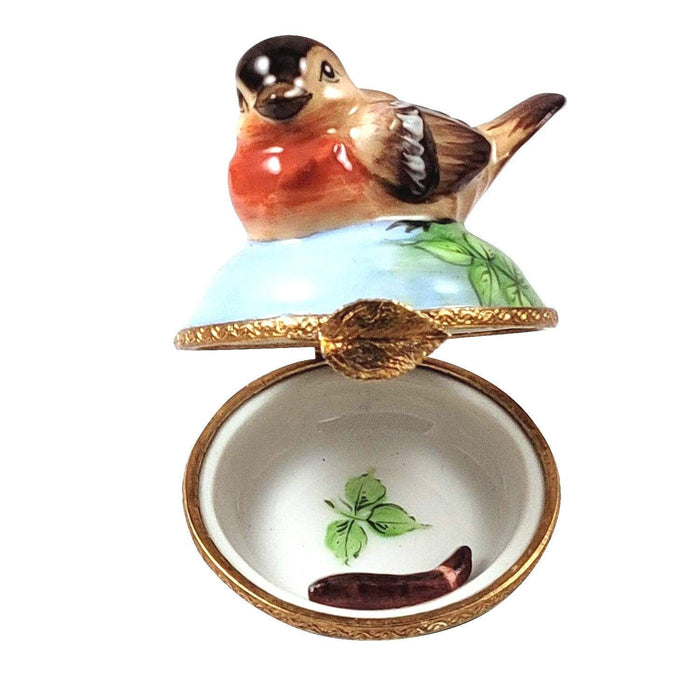 Robin Bird w Removable Worm Limoges Box - Limoges Box Boutique