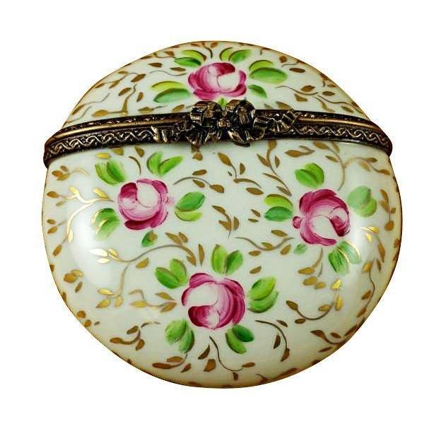 Round with Gold and Pink Flowers Limoges Box - Limoges Box Boutique