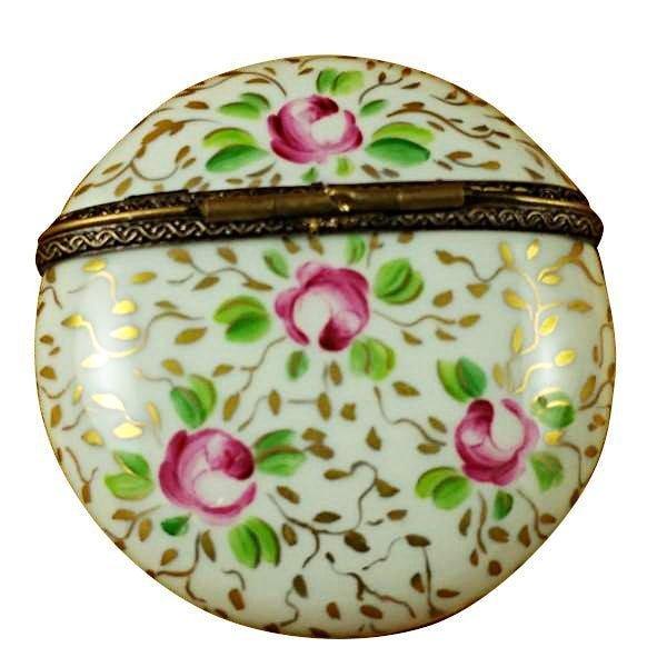 Round with Gold and Pink Flowers Limoges Box - Limoges Box Boutique